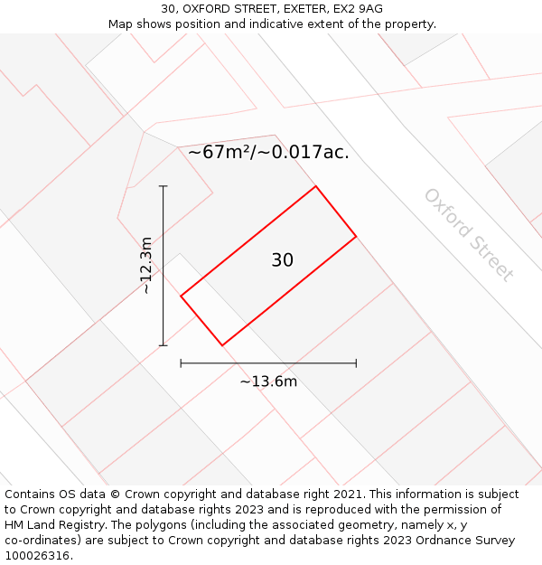 30, OXFORD STREET, EXETER, EX2 9AG: Plot and title map