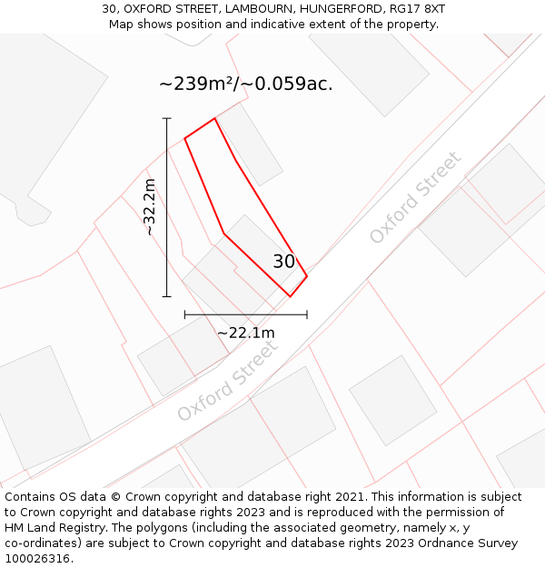 30, OXFORD STREET, LAMBOURN, HUNGERFORD, RG17 8XT: Plot and title map