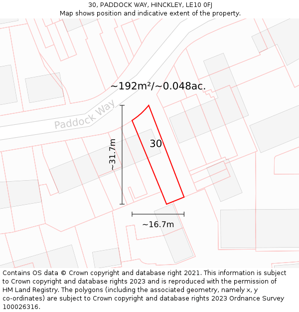 30, PADDOCK WAY, HINCKLEY, LE10 0FJ: Plot and title map