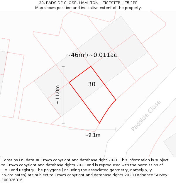 30, PADSIDE CLOSE, HAMILTON, LEICESTER, LE5 1PE: Plot and title map