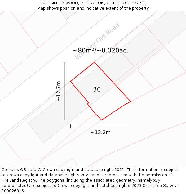 30, PAINTER WOOD, BILLINGTON, CLITHEROE, BB7 9JD: Plot and title map