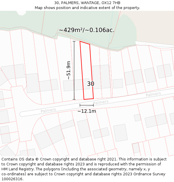 30, PALMERS, WANTAGE, OX12 7HB: Plot and title map