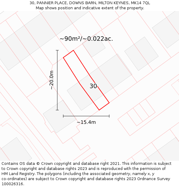 30, PANNIER PLACE, DOWNS BARN, MILTON KEYNES, MK14 7QL: Plot and title map