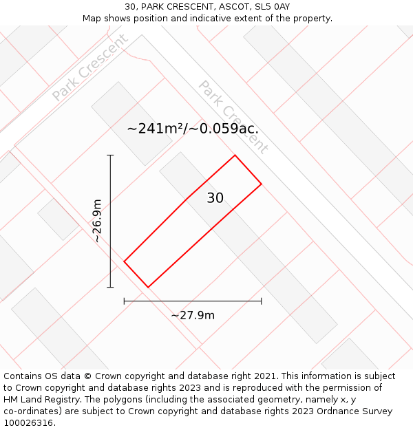 30, PARK CRESCENT, ASCOT, SL5 0AY: Plot and title map