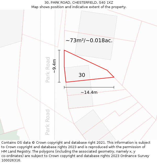 30, PARK ROAD, CHESTERFIELD, S40 1XZ: Plot and title map
