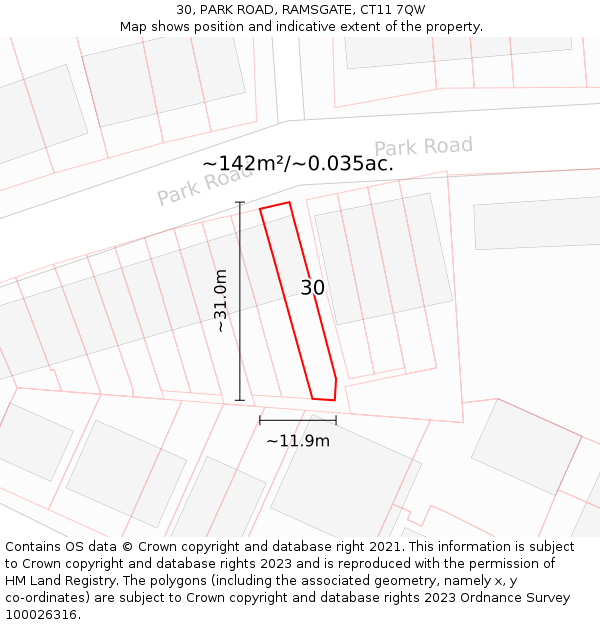 30, PARK ROAD, RAMSGATE, CT11 7QW: Plot and title map