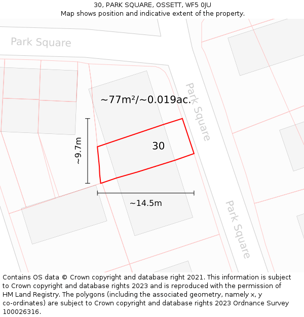 30, PARK SQUARE, OSSETT, WF5 0JU: Plot and title map