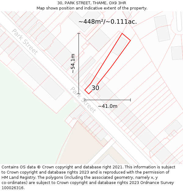 30, PARK STREET, THAME, OX9 3HR: Plot and title map