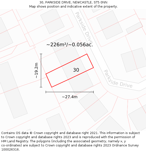 30, PARKSIDE DRIVE, NEWCASTLE, ST5 0NN: Plot and title map