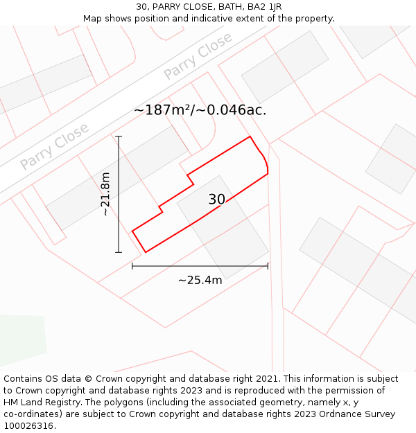 30, PARRY CLOSE, BATH, BA2 1JR: Plot and title map