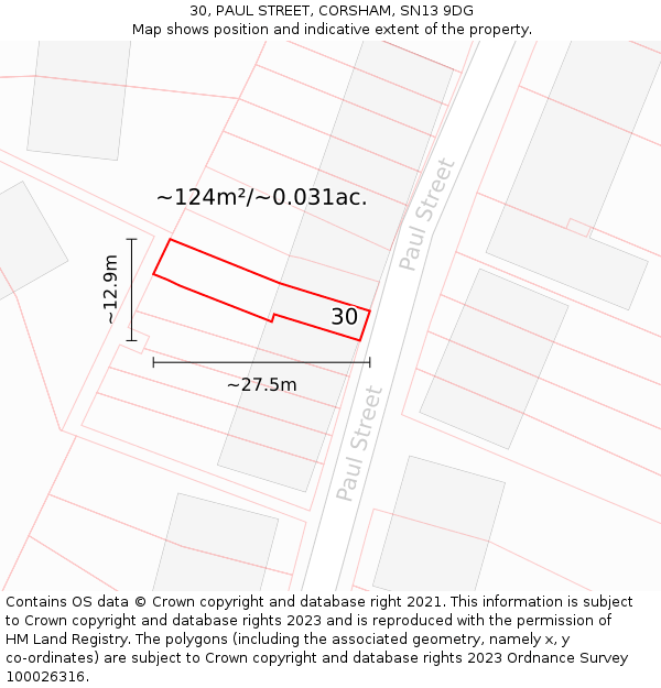 30, PAUL STREET, CORSHAM, SN13 9DG: Plot and title map