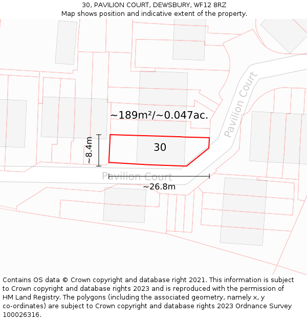 30, PAVILION COURT, DEWSBURY, WF12 8RZ: Plot and title map