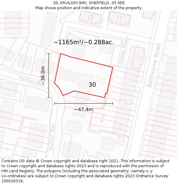 30, PAVILION WAY, SHEFFIELD, S5 6EE: Plot and title map