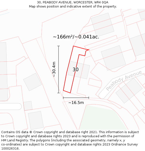 30, PEABODY AVENUE, WORCESTER, WR4 0QA: Plot and title map