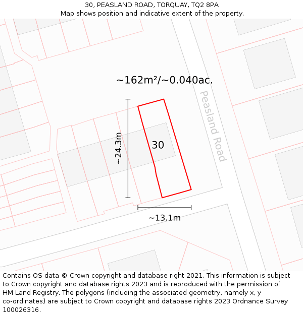 30, PEASLAND ROAD, TORQUAY, TQ2 8PA: Plot and title map