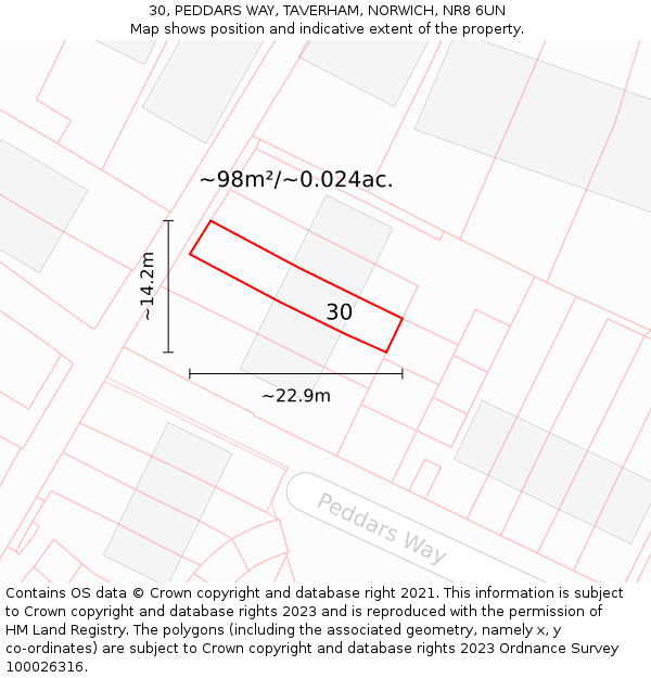 30, PEDDARS WAY, TAVERHAM, NORWICH, NR8 6UN: Plot and title map