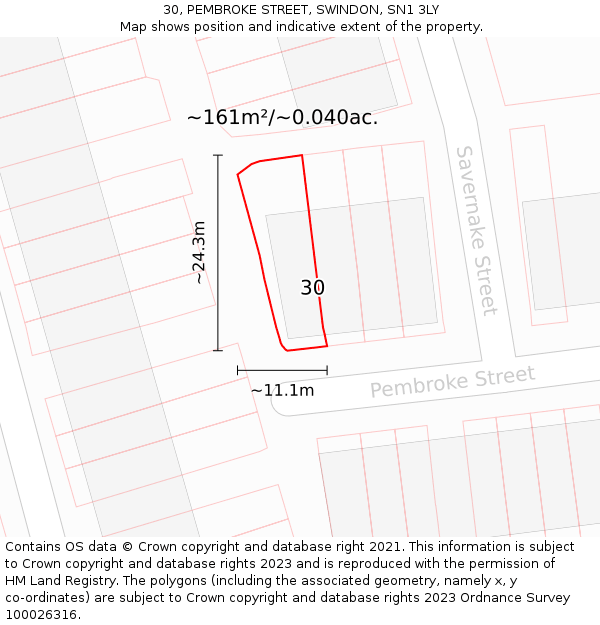 30, PEMBROKE STREET, SWINDON, SN1 3LY: Plot and title map