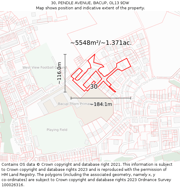 30, PENDLE AVENUE, BACUP, OL13 9DW: Plot and title map