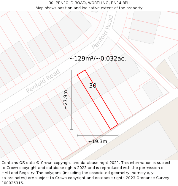 30, PENFOLD ROAD, WORTHING, BN14 8PH: Plot and title map