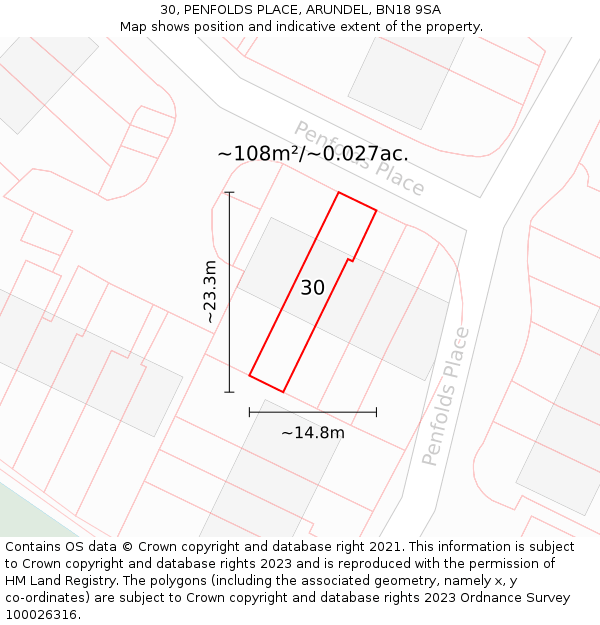30, PENFOLDS PLACE, ARUNDEL, BN18 9SA: Plot and title map