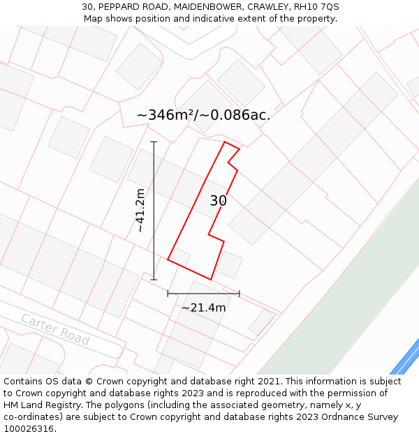 30, PEPPARD ROAD, MAIDENBOWER, CRAWLEY, RH10 7QS: Plot and title map