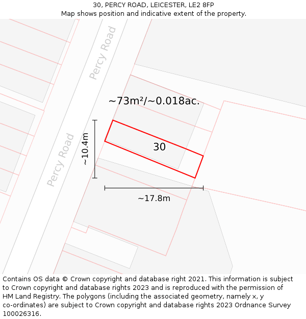 30, PERCY ROAD, LEICESTER, LE2 8FP: Plot and title map