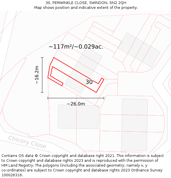30, PERIWINKLE CLOSE, SWINDON, SN2 2QH: Plot and title map