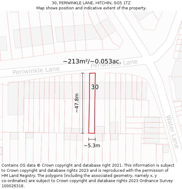 30, PERIWINKLE LANE, HITCHIN, SG5 1TZ: Plot and title map