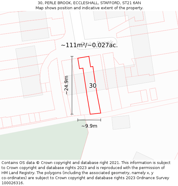 30, PERLE BROOK, ECCLESHALL, STAFFORD, ST21 6AN: Plot and title map