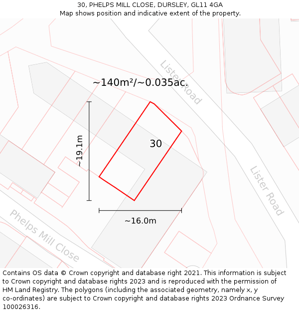 30, PHELPS MILL CLOSE, DURSLEY, GL11 4GA: Plot and title map