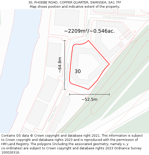 30, PHOEBE ROAD, COPPER QUARTER, SWANSEA, SA1 7FF: Plot and title map