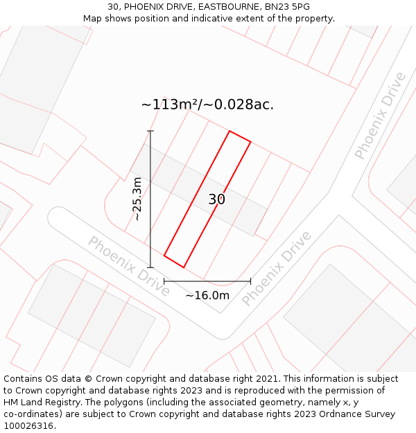 30, PHOENIX DRIVE, EASTBOURNE, BN23 5PG: Plot and title map