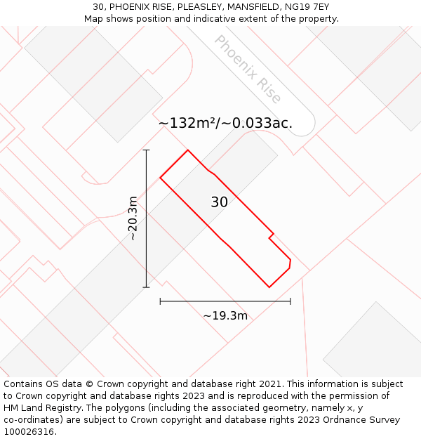 30, PHOENIX RISE, PLEASLEY, MANSFIELD, NG19 7EY: Plot and title map