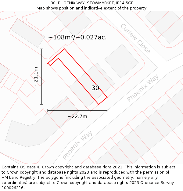30, PHOENIX WAY, STOWMARKET, IP14 5GF: Plot and title map