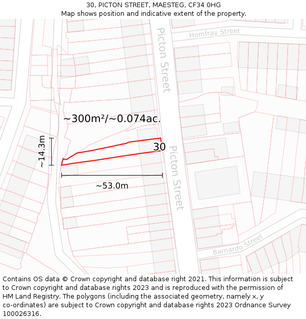 30, PICTON STREET, MAESTEG, CF34 0HG: Plot and title map