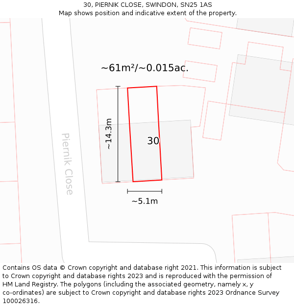 30, PIERNIK CLOSE, SWINDON, SN25 1AS: Plot and title map
