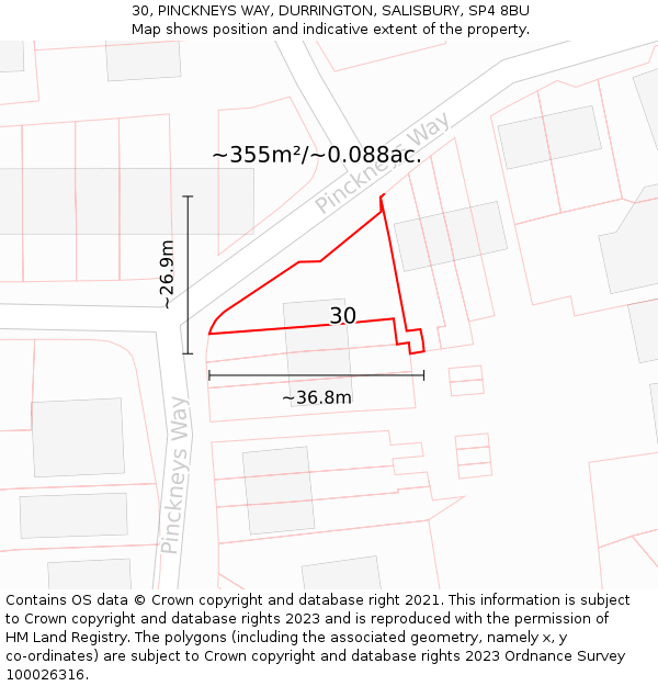 30, PINCKNEYS WAY, DURRINGTON, SALISBURY, SP4 8BU: Plot and title map