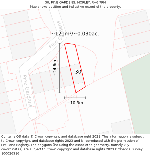 30, PINE GARDENS, HORLEY, RH6 7RH: Plot and title map