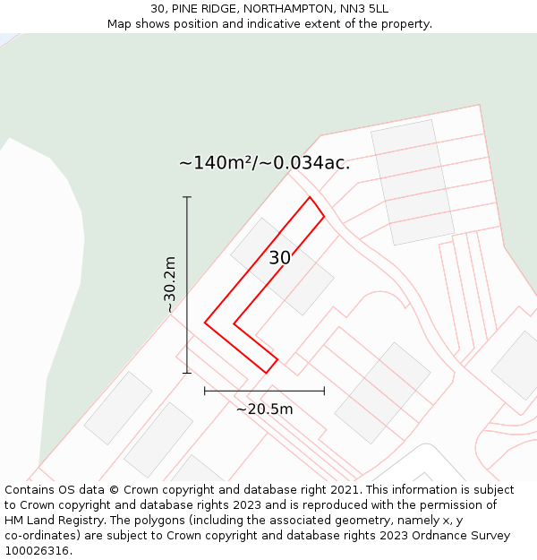 30, PINE RIDGE, NORTHAMPTON, NN3 5LL: Plot and title map
