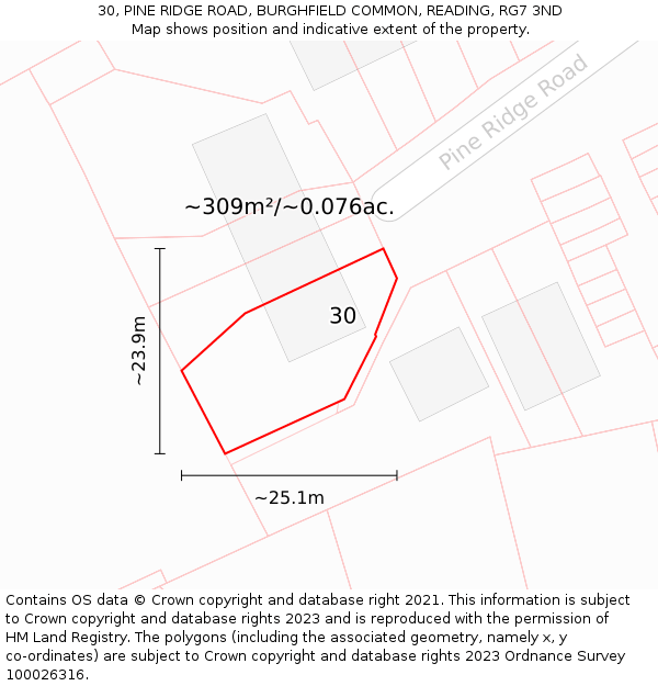 30, PINE RIDGE ROAD, BURGHFIELD COMMON, READING, RG7 3ND: Plot and title map