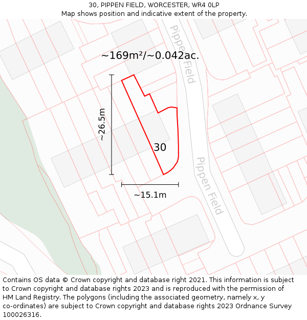 30, PIPPEN FIELD, WORCESTER, WR4 0LP: Plot and title map