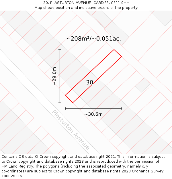 30, PLASTURTON AVENUE, CARDIFF, CF11 9HH: Plot and title map