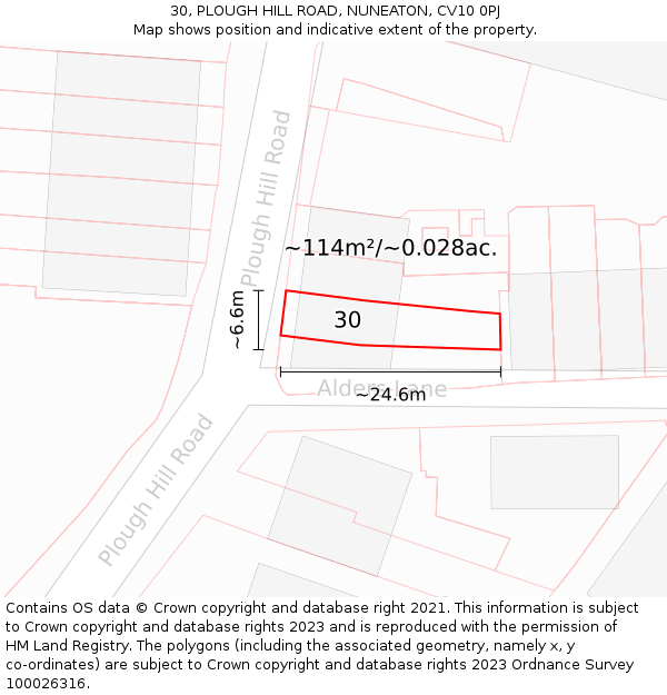 30, PLOUGH HILL ROAD, NUNEATON, CV10 0PJ: Plot and title map