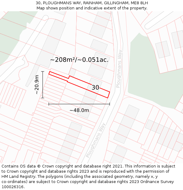 30, PLOUGHMANS WAY, RAINHAM, GILLINGHAM, ME8 8LH: Plot and title map