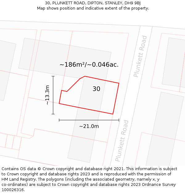 30, PLUNKETT ROAD, DIPTON, STANLEY, DH9 9BJ: Plot and title map