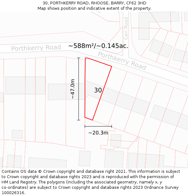 30, PORTHKERRY ROAD, RHOOSE, BARRY, CF62 3HD: Plot and title map
