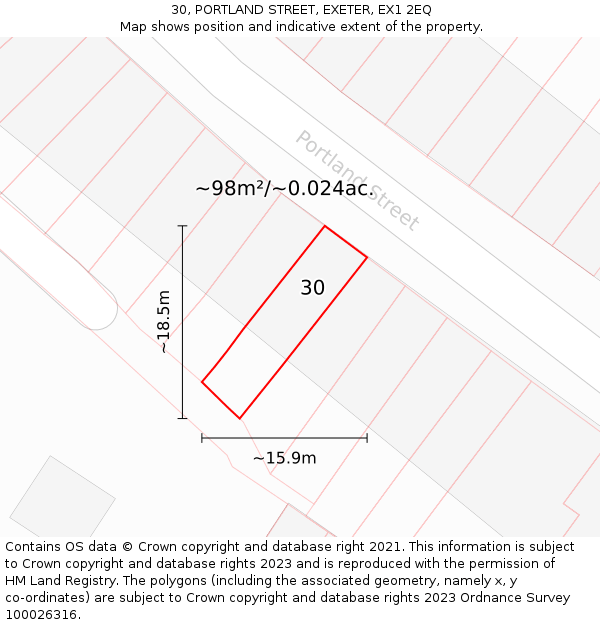 30, PORTLAND STREET, EXETER, EX1 2EQ: Plot and title map
