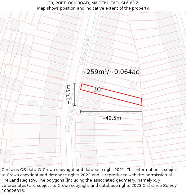 30, PORTLOCK ROAD, MAIDENHEAD, SL6 6DZ: Plot and title map