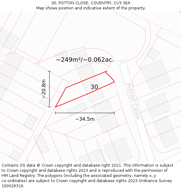 30, POTTON CLOSE, COVENTRY, CV3 3EA: Plot and title map