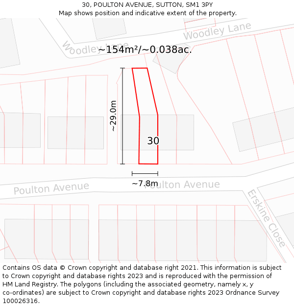 30, POULTON AVENUE, SUTTON, SM1 3PY: Plot and title map